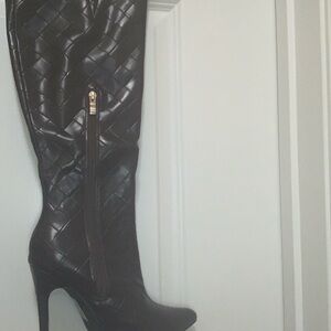 Fashion Nova Black Quilted Knee-High Stiletto Boot